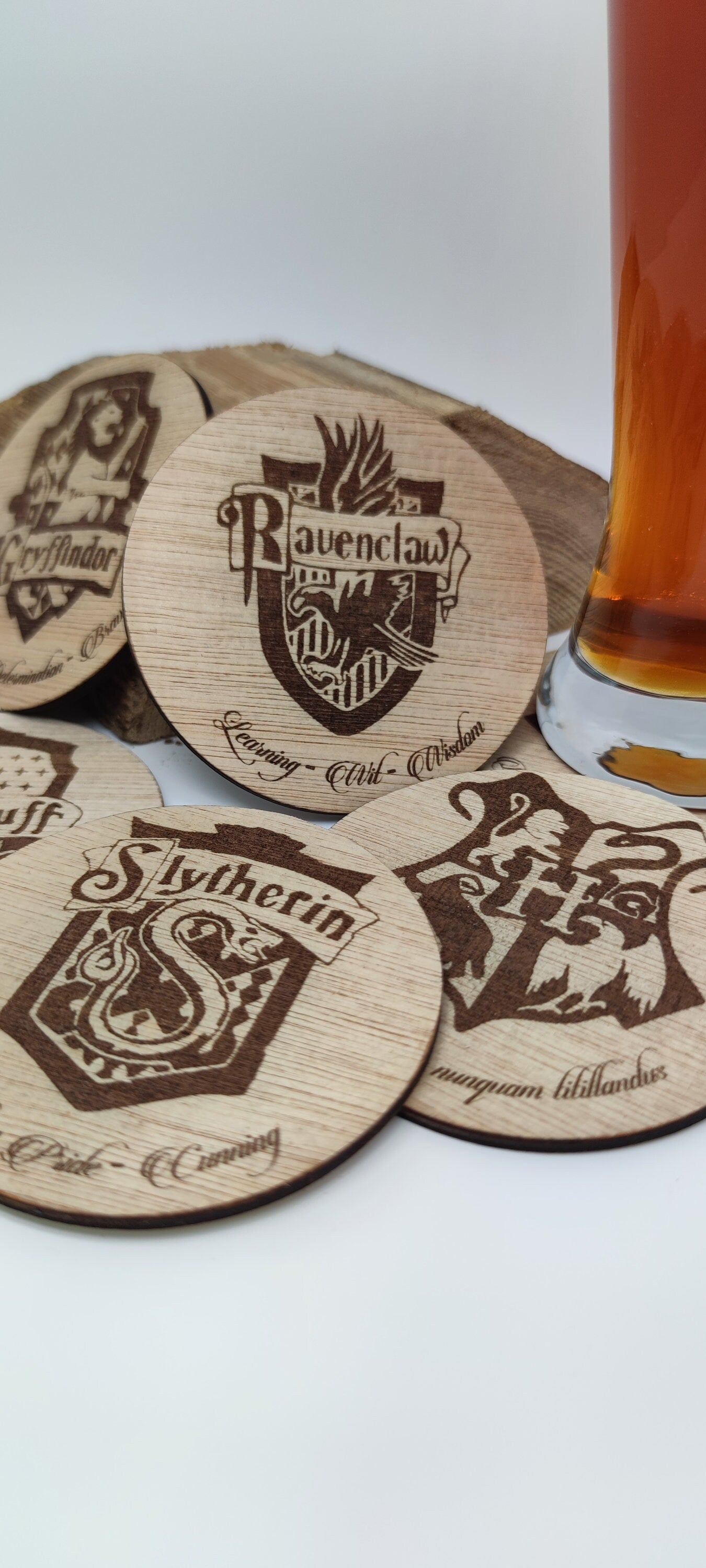 Sous-verre en bois Harry Potter - Maisons de Poudlard Hogwarts - lot de 6