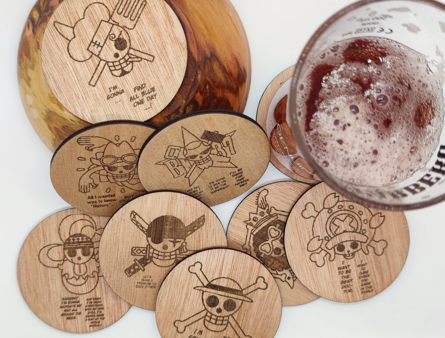 Sous-verre en bois One Piece - Lot de 9