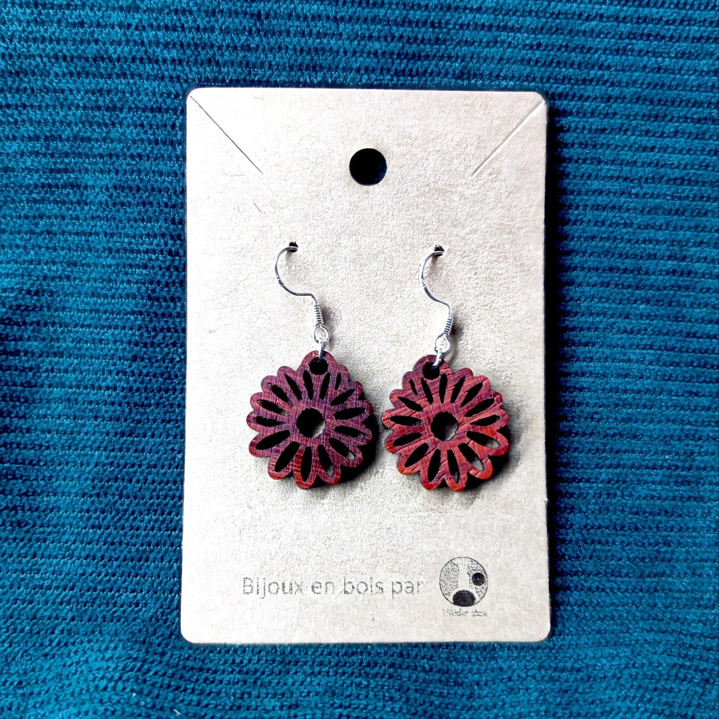 Boucle d'oreilles en bois - Marguerites