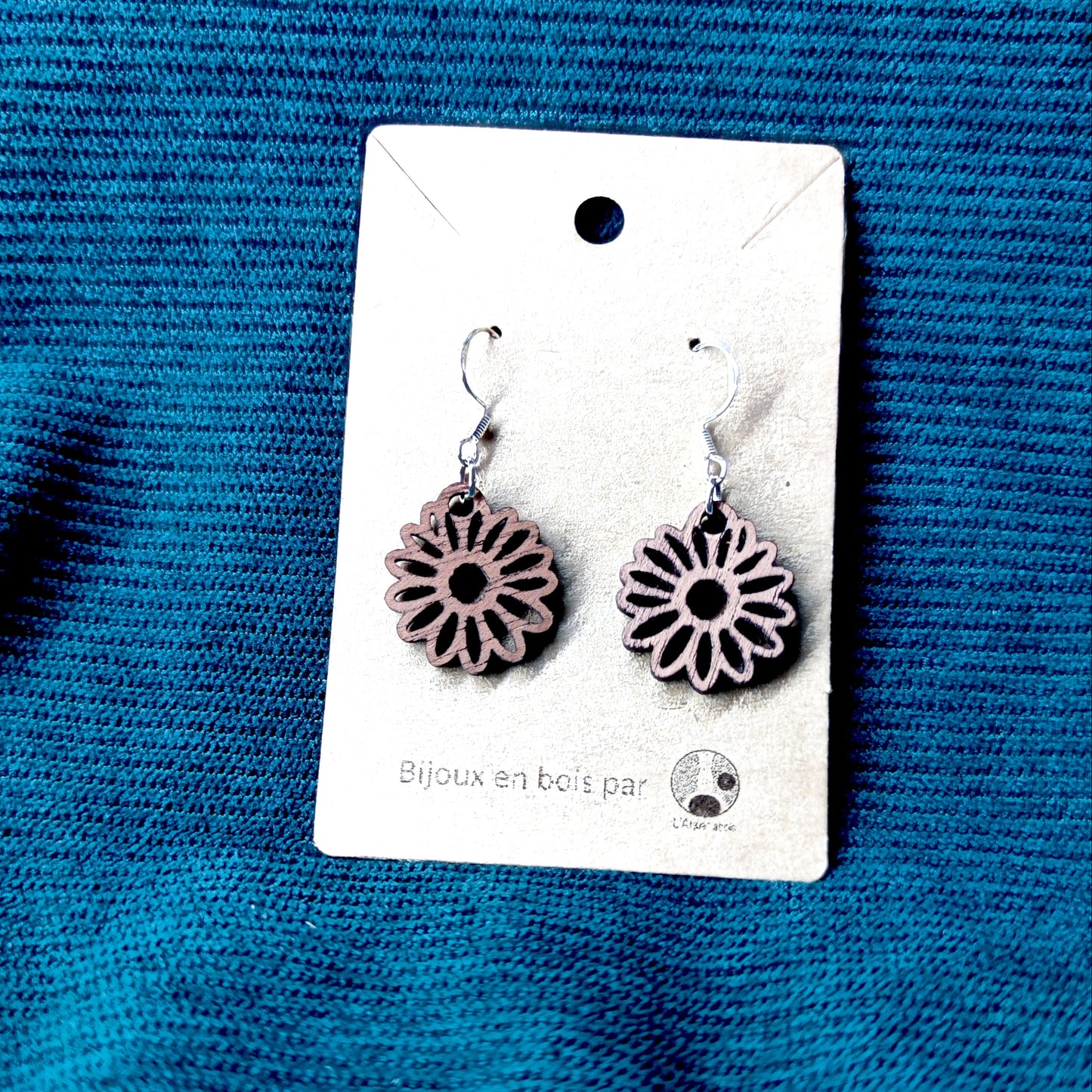 Boucle d'oreilles en bois - Marguerites