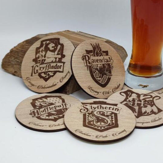 Sous-verre en bois Harry Potter - Maisons de Poudlard Hogwarts - lot de 6